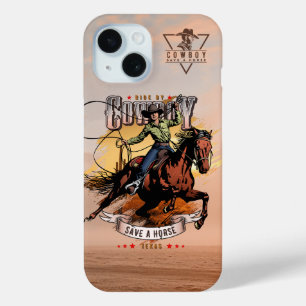 Funda Para iPhone 15 Salva un caballo; Monta a un vaquero
