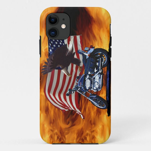 Funda De Case-Mate Para iPhone Salvaje y libre - Águila Patriótica, Moto y Bander (Reverso)
