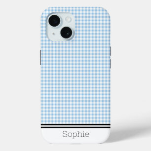 Funda Para iPhone 15 Samsung Personalizado de Light Blue Gingham