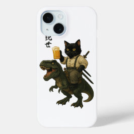 Funda Para iPhone 15 Samurai Cat with Beer & T-Rex | Retro Japanese Art