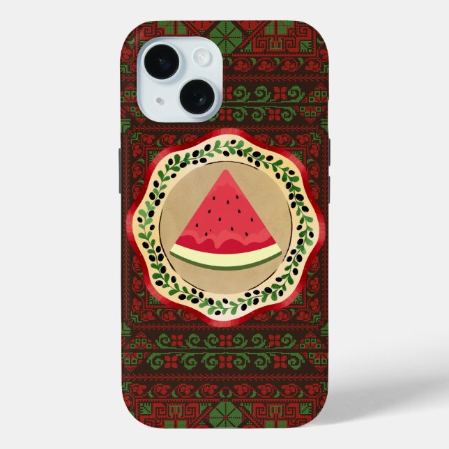 Funda De Case-Mate Para iPhone sandía en plato de oliva con tatreez palestino (Reverso )