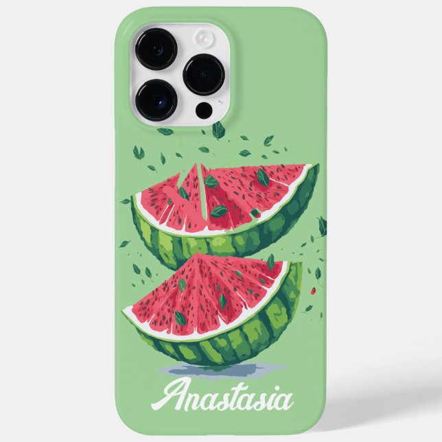 Funda De Case-Mate Para iPhone sandía tropical Personalizado fresco verde y rosa (Reverso)