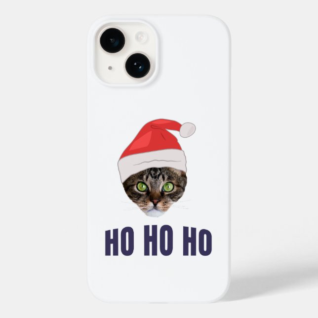 Funda De Case-Mate Para iPhone Santa Cat con Santa hat, Ho ho ho Invitación Squa (Reverso )