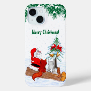 Funda Para iPhone 15 Santa Claus con Fox de Conejo y Squirrel