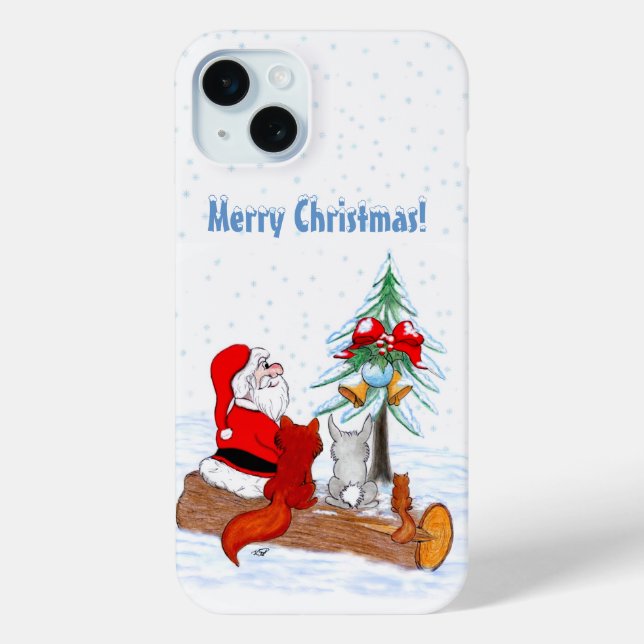 Funda De Case-Mate Para iPhone Santa Claus con Fox de Conejo y Squirrel (Reverso )