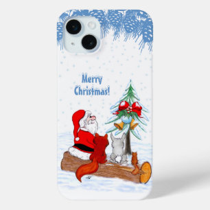 Funda Para iPhone 15 Mini Santa Claus con Fox de Conejo y Squirrel