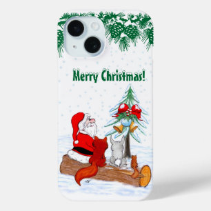 Funda Para iPhone 15 Santa Claus con Fox de Conejo y Squirrel
