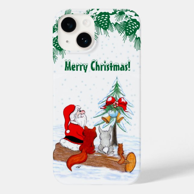 Funda De Case-Mate Para iPhone Santa Claus con Fox de Conejo y Squirrel (Reverso )