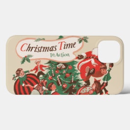 Funda Para iPhone 13 Santa Claus de Navidad vintage y niños bailando