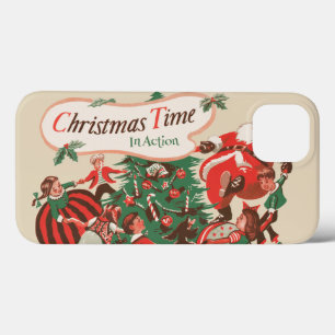 Funda Para iPhone 13 Santa Claus de Navidad vintage y niños bailando