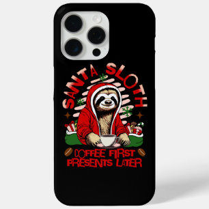 Funda Para iPhone 15 Pro Max Santa Sloth bebiendo café