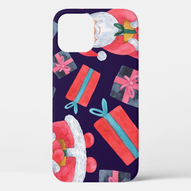 Funda De Case-Mate Para iPhone Santa sonriente, Navidades de acuarela sin inconve (Reverso )