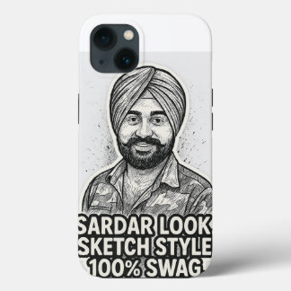 Funda Para iPhone 13 Sardar Sketch Swag iPhone 13 Case – Black & White 