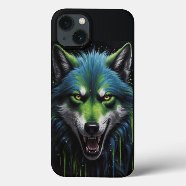 Funda De Case-Mate Para iPhone Scary Werewolf hues neon green (Reverso)