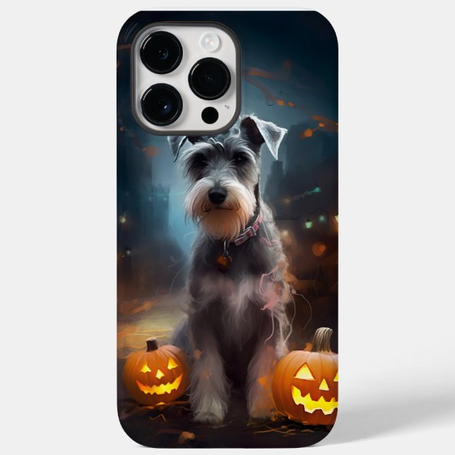 Funda De Case-Mate Para iPhone Schnauzer de Halloween con calabazas aterradoras (Reverso )