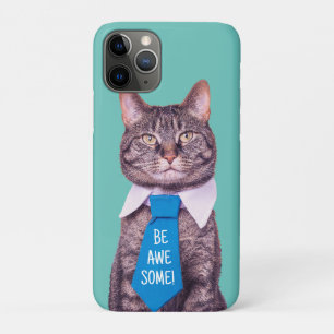 Funda Para iPhone 11 Pro "¡SÉ INCREÍBLE!" Gato con Corbata Azul, Turquesa,