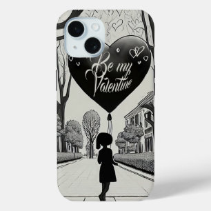Funda Para iPhone 15 Sé mi San Valentín en estilo manga monocromo 1617