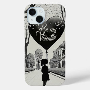 Funda Para iPhone 15 Sé mi San Valentín en estilo manga monocromo 1617