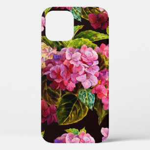 Funda Para iPhone 12 Seamless floral pattern. Hydrangea on a on a dark 