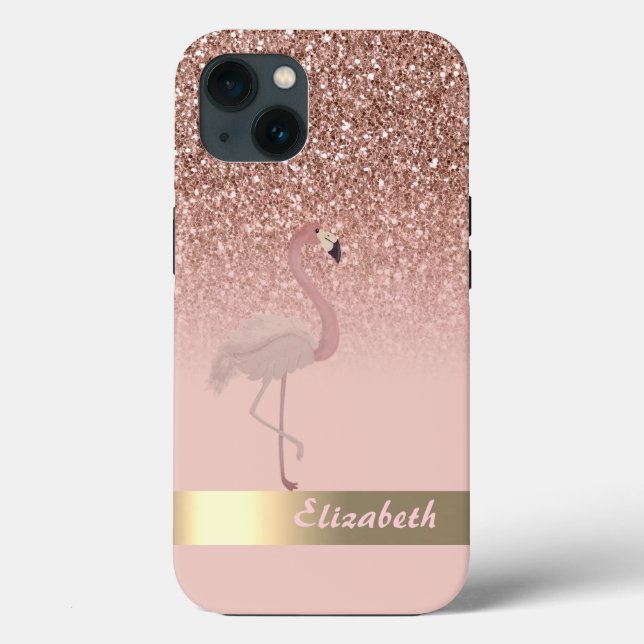 Funda De Case-Mate Para iPhone Secuencia de Purpurinas Flamingo Rosado Moderno (Reverso )