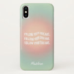 Funda Para iPhone X Seguir la motivación del degradado de Dreams Paste<br><div class="desc">¡Sigue tus sueños! Elegante estuche de teléfono Motivacional de moda con una textura de gradiente de color verde melocotón y un texto ondulado inspirado en el retro - un elemento motivacional con tu nombre en caligrafía de escritura para la escuela u oficina en rosa, púrpura, azul. Personalizar este estuche para...</div>