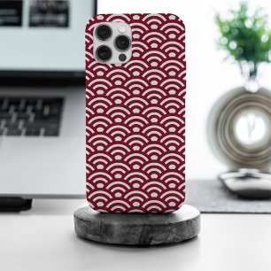 Funda Para iPhone 15 Pro Max Seigaiha, olas, japonés, burdeos y blanco