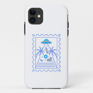 Funda Para iPhone 11 Sello postal de la invasión de la Ufo de verano