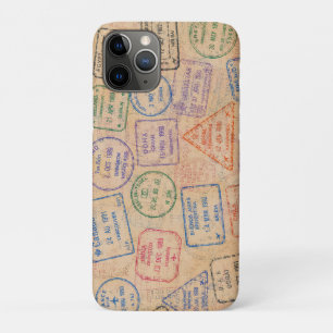 Funda Para iPhone 11 Pro Sellos de pasaporte vintage coloridos Efímera de v