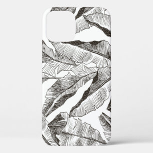 Funda Para iPhone 12 Selva blanca negra: patrón de planta tropical