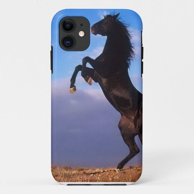 Funda De Case-Mate Para iPhone Semental negro salvaje que alza el caballo (Reverso)