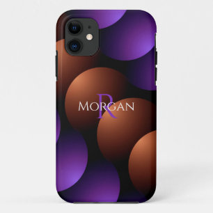 Funda Para iPhone 11 Semicírculos de oro morado y Rosa, Monograma nombr