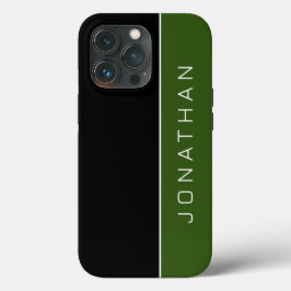 Funda Para iPhone 13 Pro Sencilla Masculina Moderna Negra y Verde con Nombr