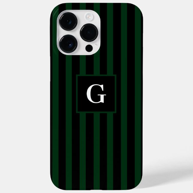 Funda De Case-Mate Para iPhone Sencillas rayas verdes negras y oscuras Single Ini (Reverso)
