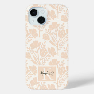 Funda Para iPhone 15 Serenas flores rosadas y monograma