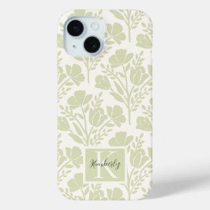 Funda Para iPhone 15 Serene Green Florals Monogramado