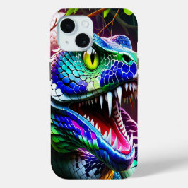 Funda Para iPhone 15 Serpiente Cobra con escalas turquesa y azul vibran