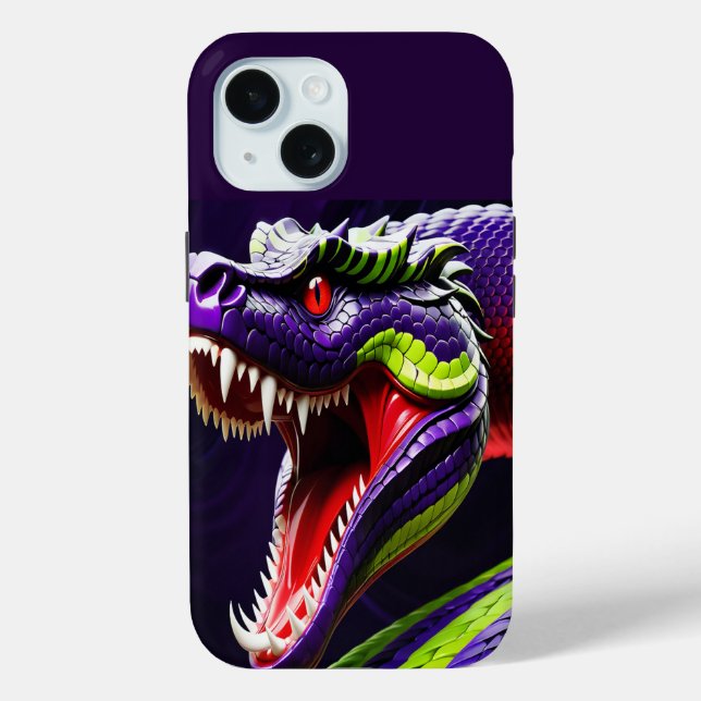 Funda De Case-Mate Para iPhone Serpiente Cobra con escalas vibrantes verdes y vio (Reverso )