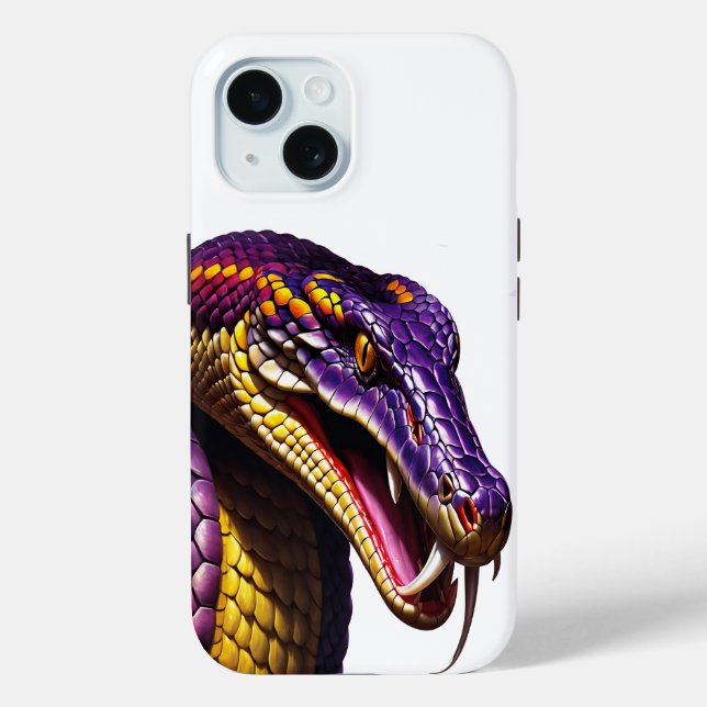 Funda De Case-Mate Para iPhone Serpiente Cobra con escamas violetas y amarillas (Reverso )