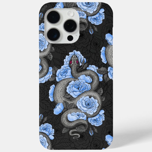 Funda De Case-Mate Para iPhone Serpientes y rosas azules (Reverso )