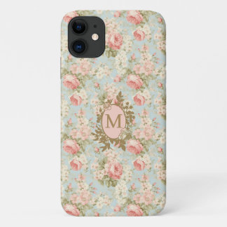 Funda Para iPhone 11 Shabby Chic Vintage Rosa Rosa Rosa Floral Monogram