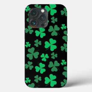 Funda Para iPhone 13 Pro Shamrock Clover Green y Black Modern St Patricks