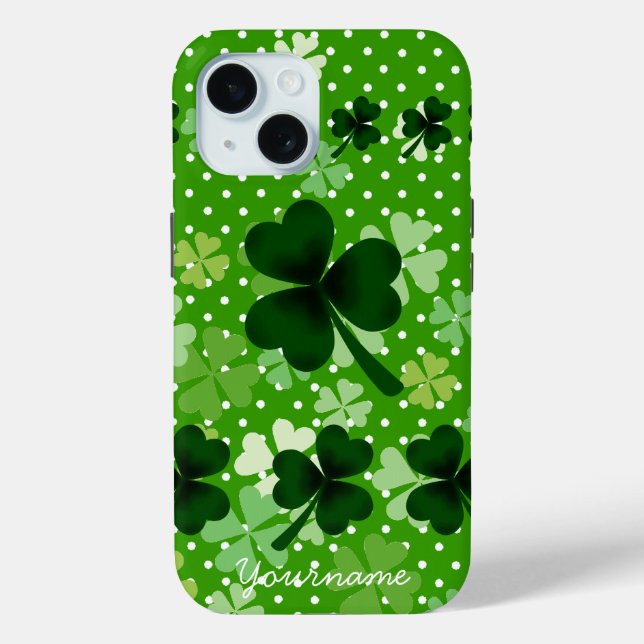 Funda De Case-Mate Para iPhone Shamrock personalizado y punto de polka (Reverso )