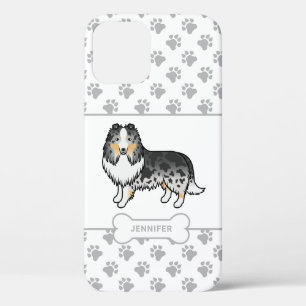 Funda Para iPhone 12 Sheltie Blue Merle Con Patas, Hueso De Perro Y Nom