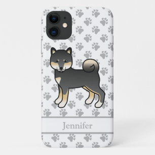 Funda Para iPhone 11 Shiba Inu de dibujos animados negro y atigrado y n