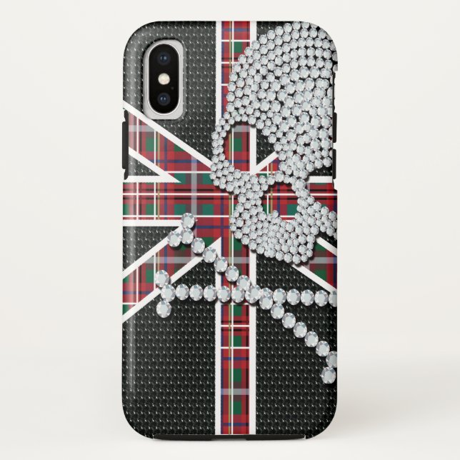 Funda De Case-Mate Para iPhone Shinus Diamond Skull Black Red Grid (Reverso)