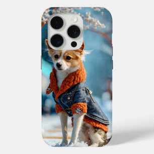 Funda Para iPhone 15 Pro Show de moda de perro - Escena de invierno adorabl