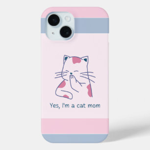 Funda Para iPhone 15 Sí, soy una gata mamá rosada y rayada azul