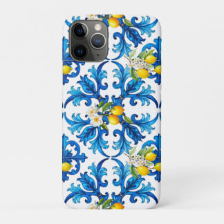 Funda Para iPhone 11 Pro siciliano, verano, limón, mosaico, azul,