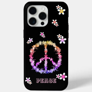 Funda Para iPhone 15 Pro Max Signo de paz con flores coloridas, Cas personaliza