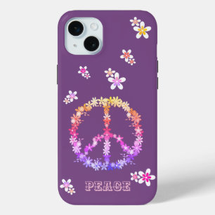 Funda Para iPhone 15 Mini Signo de paz con flores coloridas,Personalizado
